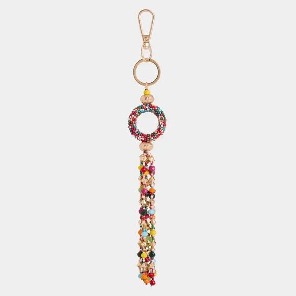 Nanette Beaded Key Chain Bag Charm Pink Multicolor - Picture 1 of 2